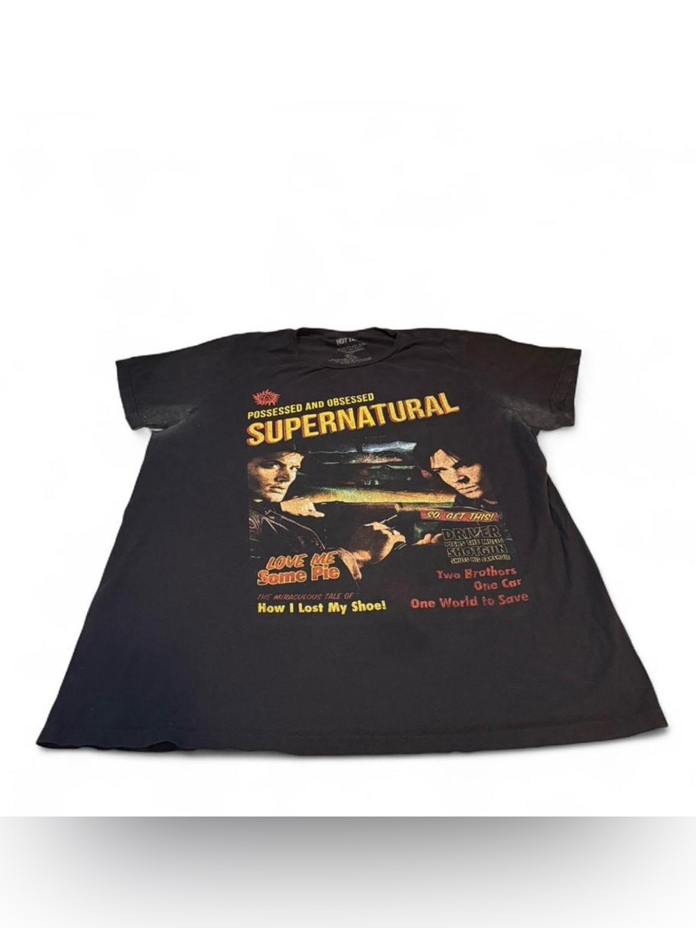 Hot Topic Black Supernatural Obsessed and PossGraphic Tee with Yellow & Red